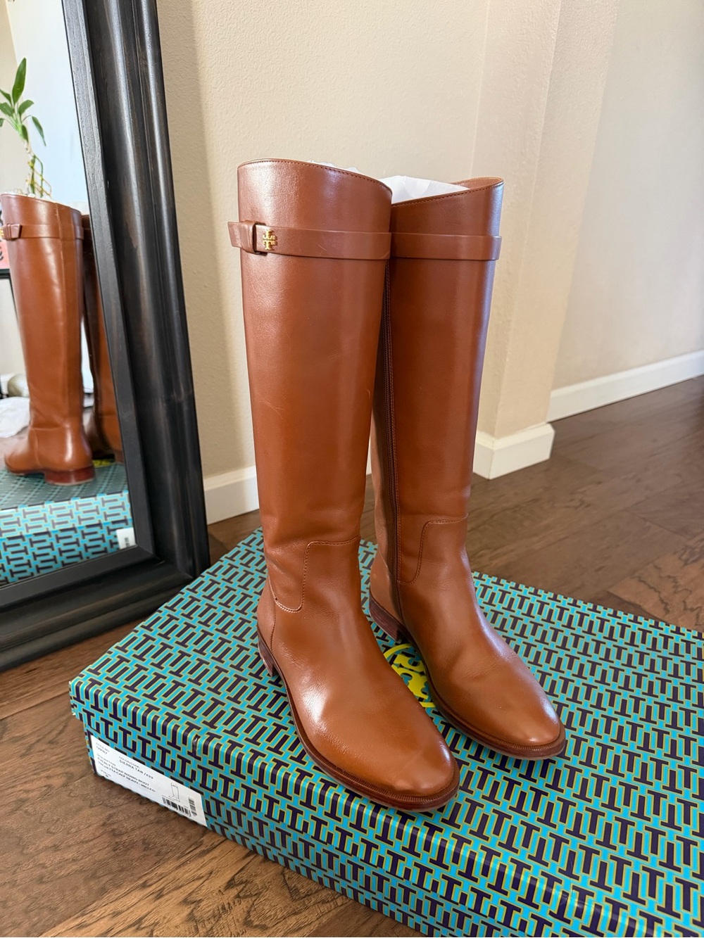 Tory Burch Cognac Leather Over-the-Knee Riding Boots